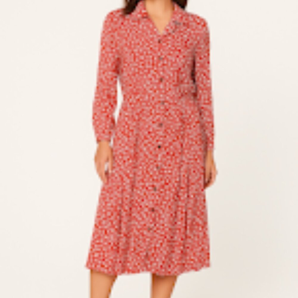Button Front Vintage Red Midi Sportsdress Size 14 Cinched Waist Silhouette